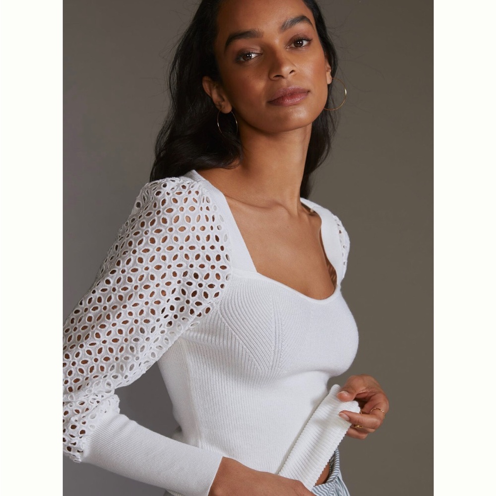 {anthropologie} eyelet sleeve sweater